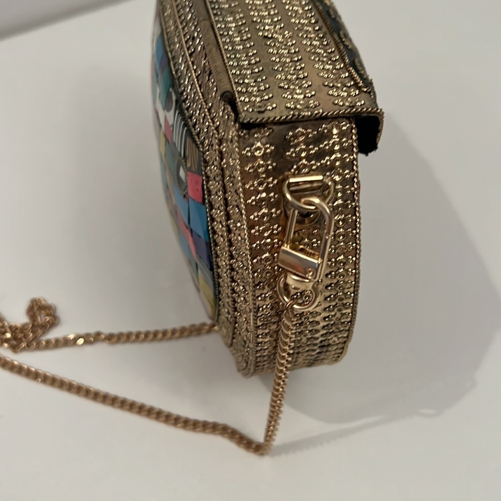 Handmade Handbag Shoulder Bag Made of Metal and Tile 7”x5.5”x1.5” - Picture 5 of 6